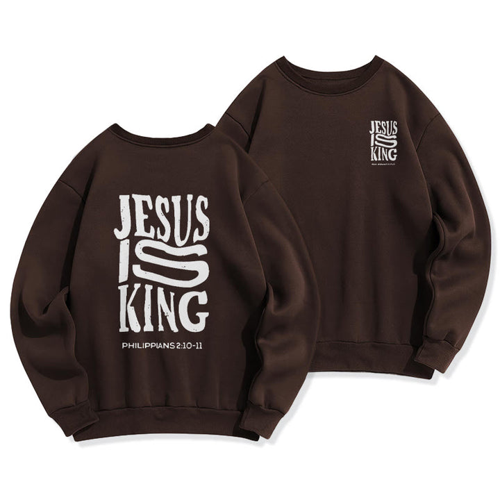 Christianartworkshop Bold Street Style Jesus Is King Bold Fleece-gefüttertes Polyester-Sweatshirt - Braun - 2XL - image 6