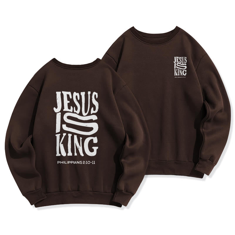 Christianartworkshop Bold Street Style Jesus Is King Bold Fleece-gefüttertes Polyester-Sweatshirt - Braun - 2XL - image 7
