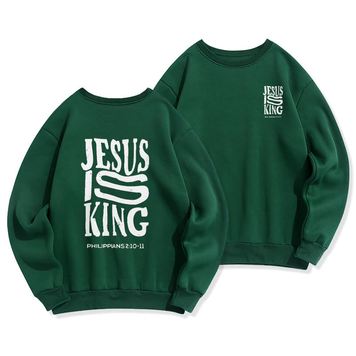 Christianartworkshop Bold Street Style Jesus Is King Bold Fleece-gefüttertes Polyester-Sweatshirt - Grün - 2XL - image 5