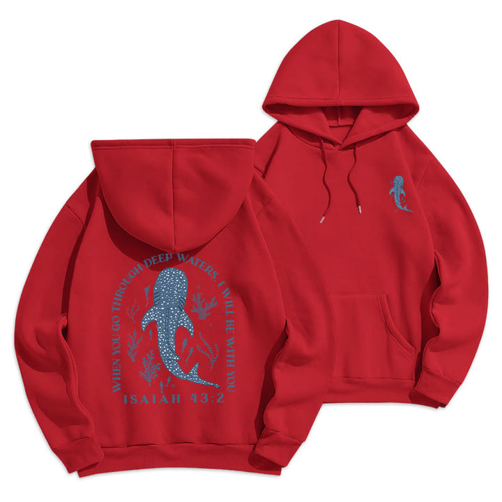 Christianartworkshop Moderner farbiger Stil „Faith Beneath the Waves“ Kapuzenpullover aus Polyester mit Fleecefutter - Rot - 2XL - image 9