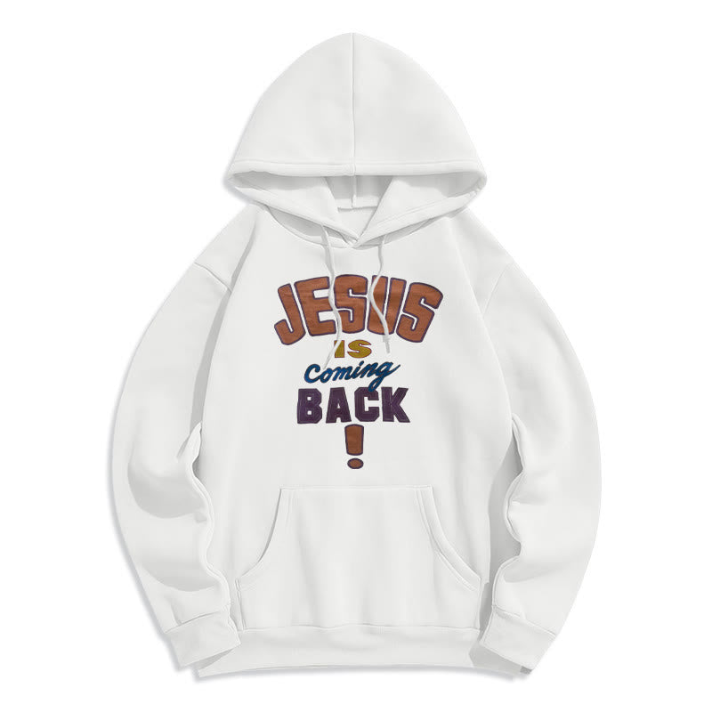Christianartworkshop Moderner Streetstyle-Kapuzenpullover mit Fleecefutter aus Polyester „Jesus Is Coming Back“ - Weiß - 2XL - image 1