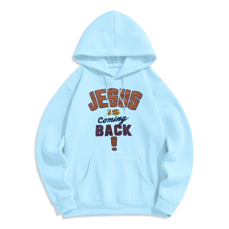 Christianartworkshop Moderner Streetstyle-Kapuzenpullover mit Fleecefutter aus Polyester „Jesus Is Coming Back“ - Blau - 2XL - image 5
