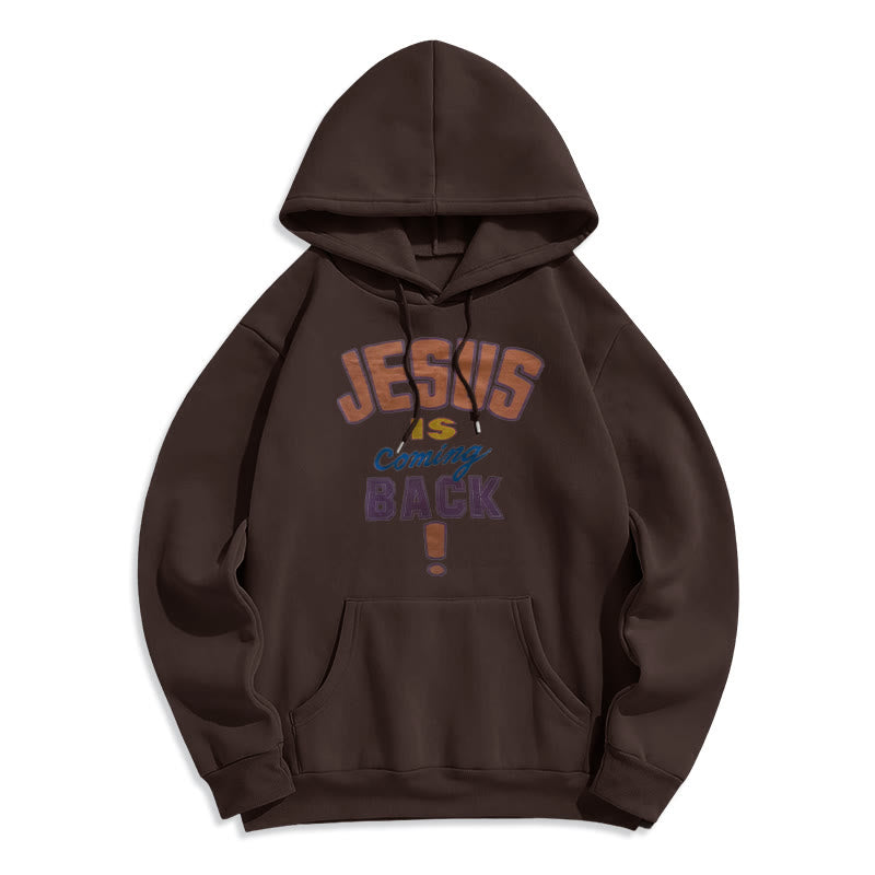 Christianartworkshop Moderner Streetstyle-Kapuzenpullover mit Fleecefutter aus Polyester „Jesus Is Coming Back“ - Braun - 2XL - image 6