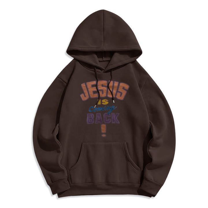 Christianartworkshop Moderner Streetstyle-Kapuzenpullover mit Fleecefutter aus Polyester „Jesus Is Coming Back“ - Braun - 2XL - image 5