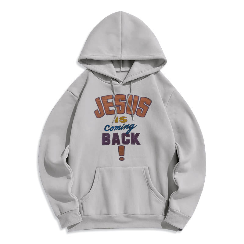 Christianartworkshop Moderner Streetstyle-Kapuzenpullover mit Fleecefutter aus Polyester „Jesus Is Coming Back“ - Grau - 2XL - image 3