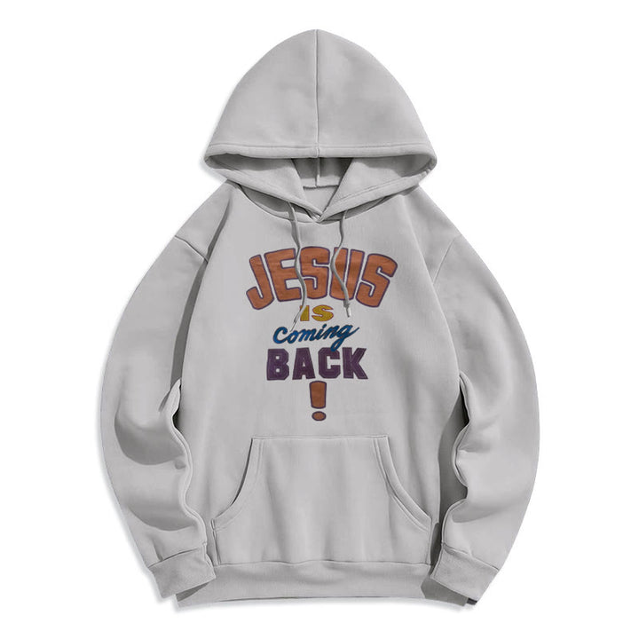 Christianartworkshop Moderner Streetstyle-Kapuzenpullover mit Fleecefutter aus Polyester „Jesus Is Coming Back“ - Grau - 2XL - image 3