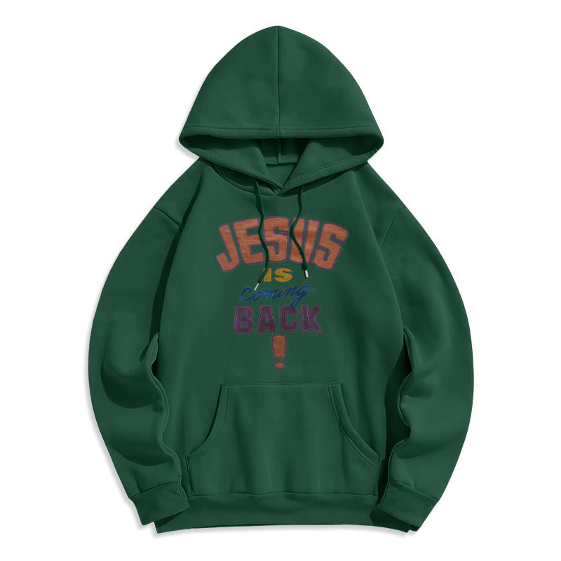 Christianartworkshop Moderner Streetstyle-Kapuzenpullover mit Fleecefutter aus Polyester „Jesus Is Coming Back“ - Grün - 2XL - image 7