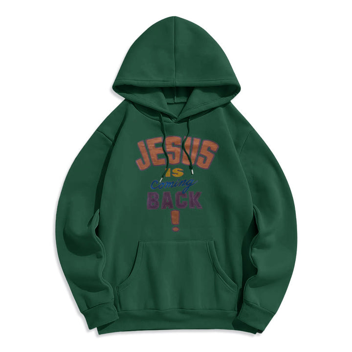 Christianartworkshop Moderner Streetstyle-Kapuzenpullover mit Fleecefutter aus Polyester „Jesus Is Coming Back“ - Grün - 2XL - image 7