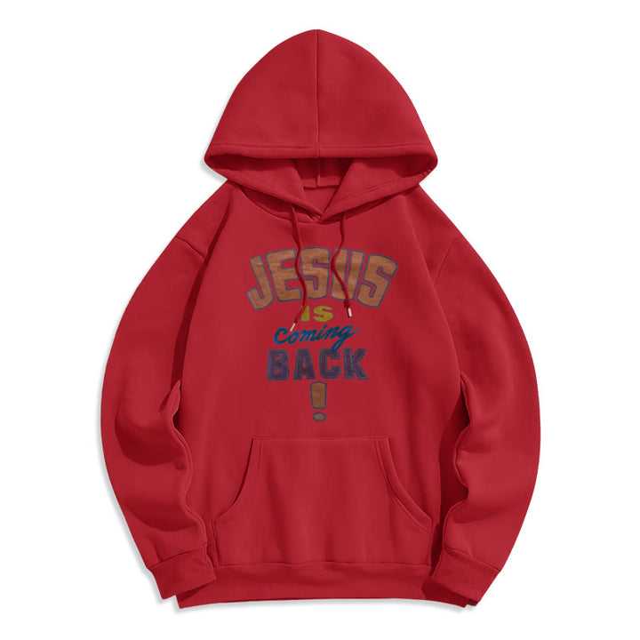 Christianartworkshop Moderner Streetstyle-Kapuzenpullover mit Fleecefutter aus Polyester „Jesus Is Coming Back“ - Rot - 2XL - image 9