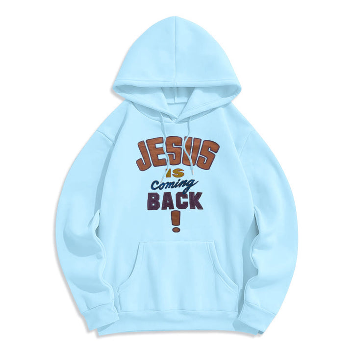 Christianartworkshop Moderner Streetstyle-Kapuzenpullover mit Fleecefutter aus Polyester „Jesus Is Coming Back“ - Blau - 2XL - image 4