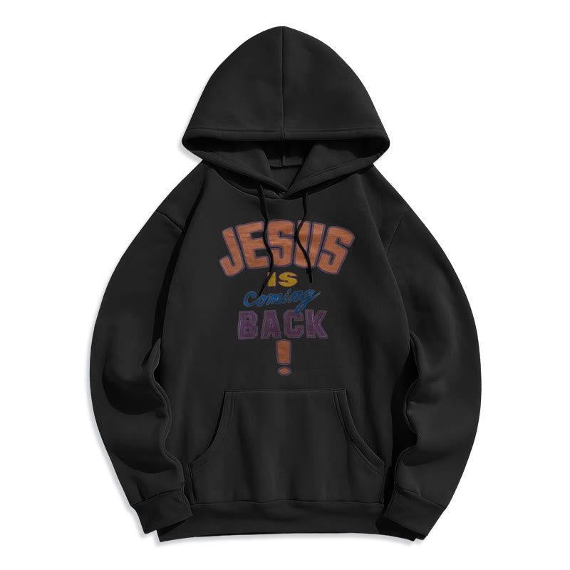 Christianartworkshop Moderner Streetstyle-Kapuzenpullover mit Fleecefutter aus Polyester „Jesus Is Coming Back“ - Schwarz - 2XL - image 8