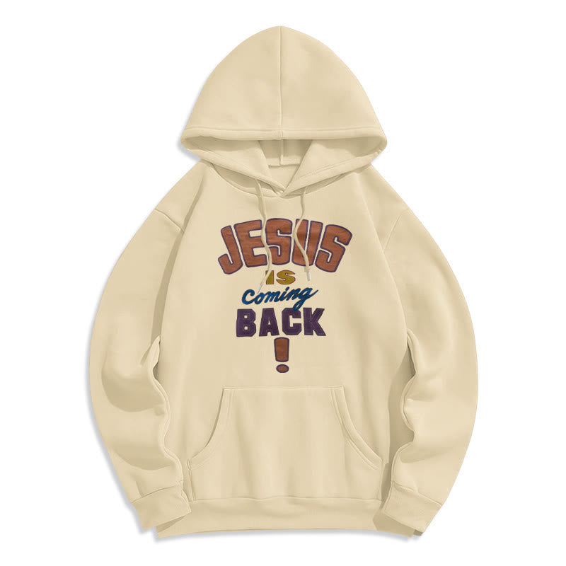 Christianartworkshop Moderner Streetstyle-Kapuzenpullover mit Fleecefutter aus Polyester „Jesus Is Coming Back“ - Beige - 2XL - image 4