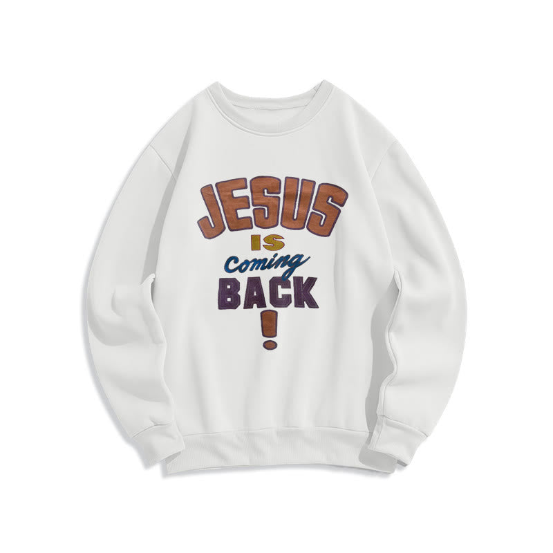 Christianartworkshop Moderner Streetstyle „Jesus Is Coming Back“ Polyester-Sweatshirt mit Fleecefutter - Weiß - 2XL - image 1