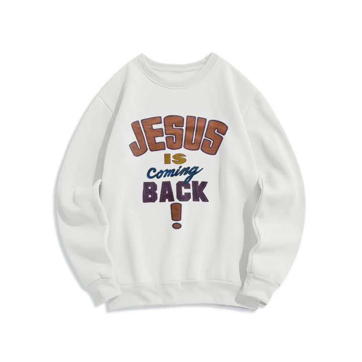 Christianartworkshop Moderner Streetstyle „Jesus Is Coming Back“ Polyester-Sweatshirt mit Fleecefutter - Weiß - 2XL - image 1