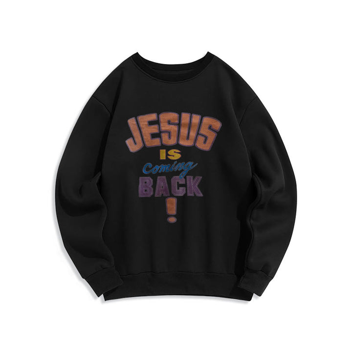 Christianartworkshop Modern Street Style „Jesus Is Coming Back“ Fleecegefüttertes Polyester-Sweatshirt - Schwarz - 2XL - image 6