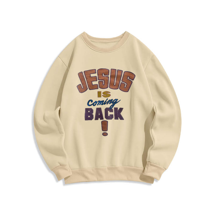 Christianartworkshop Moderner Streetstyle „Jesus Is Coming Back“ Polyester-Sweatshirt mit Fleecefutter - Beige - 2XL - image 3