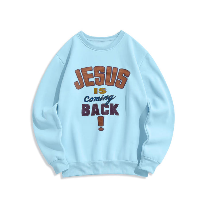 Christianartworkshop Moderner Streetstyle „Jesus Is Coming Back“ Polyester-Sweatshirt mit Fleecefutter - Blau - 2XL - image 3