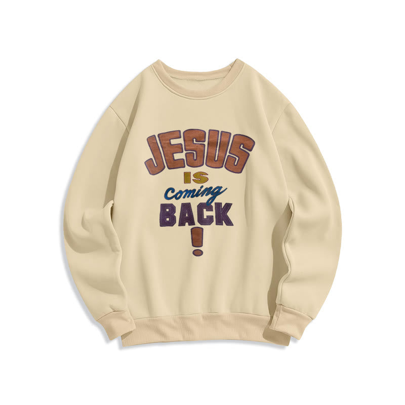 Christianartworkshop Moderner Streetstyle „Jesus Is Coming Back“ Polyester-Sweatshirt mit Fleecefutter - Beige - 2XL - image 2