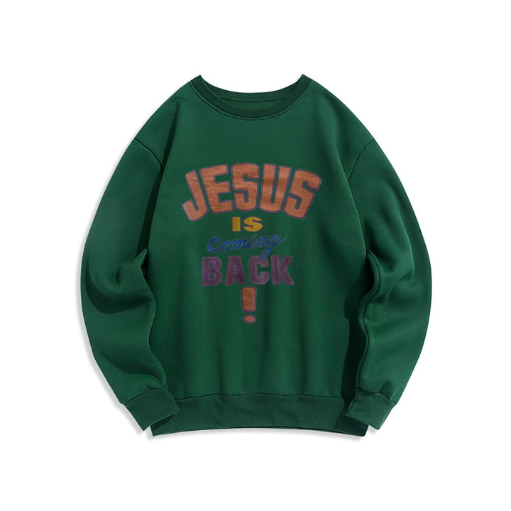 Christianartworkshop Moderner Streetstyle „Jesus Is Coming Back“ Polyester-Sweatshirt mit Fleecefutter - Grün - 2XL - image 5
