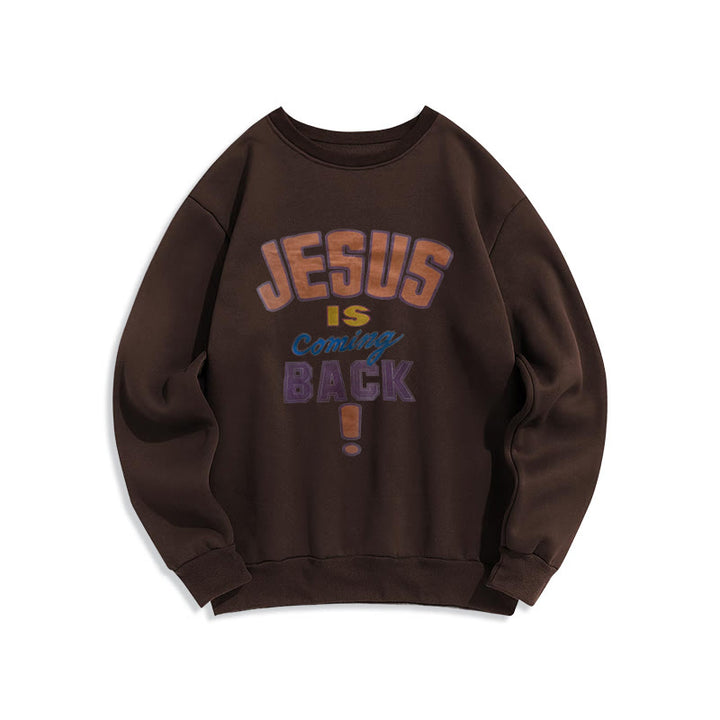 Christianartworkshop Moderner Streetstyle „Jesus Is Coming Back“ Polyester-Sweatshirt mit Fleecefutter - Braun - 2XL - image 4