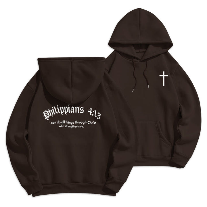 Christianartworkshop Zitat-Stil, mutiger Glaube an Philipper 413, mit Fleece gefütterter Polyester-Kapuzenpullover - Braun - 2XL - image 6