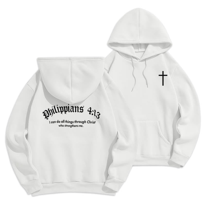 Christianartworkshop Zitat-Stil, mutiger Glaube an Philipper 413, mit Fleece gefütterter Polyester-Kapuzenpullover - Weiß - 2XL - image 1