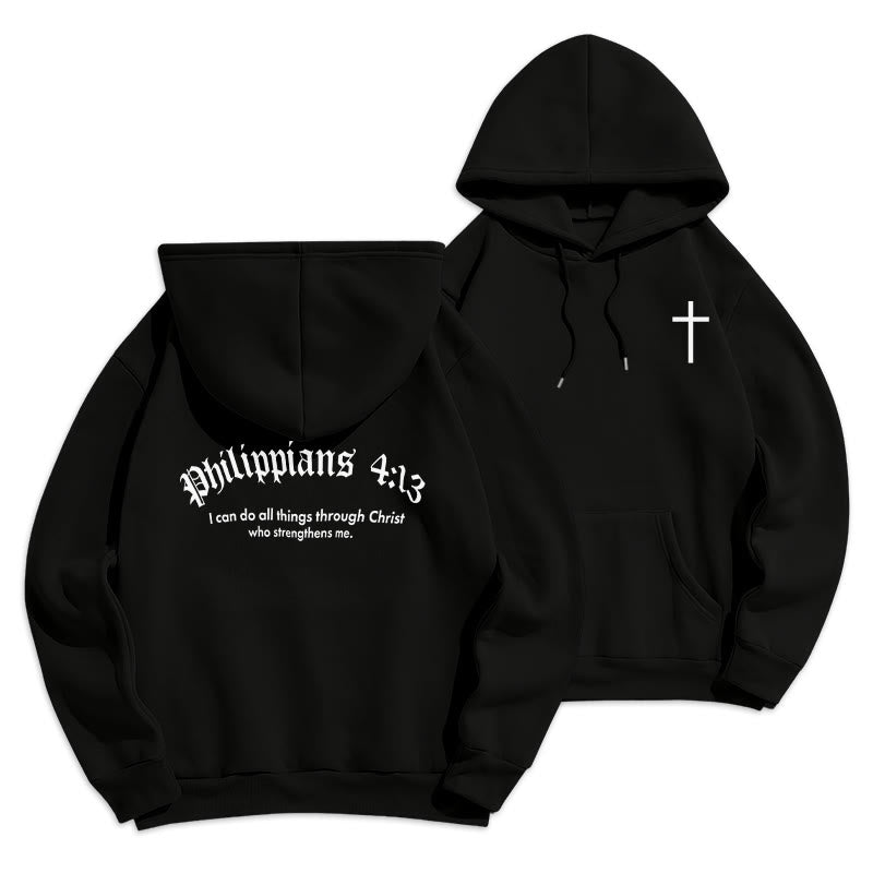 Christianartworkshop Zitat-Stil, mutiger Glaube an Philipper 413, mit Fleece gefütterter Polyester-Kapuzenpullover - Schwarz - 2XL - image 4