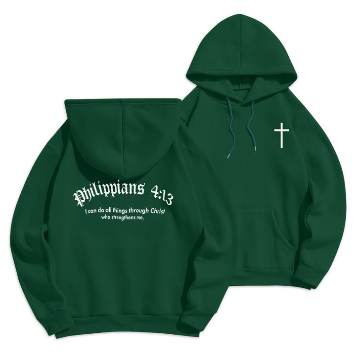 Christianartworkshop Zitat-Stil, mutiger Glaube an Philipper 413, mit Fleece gefütterter Polyester-Kapuzenpullover - Grün - 2XL - image 5