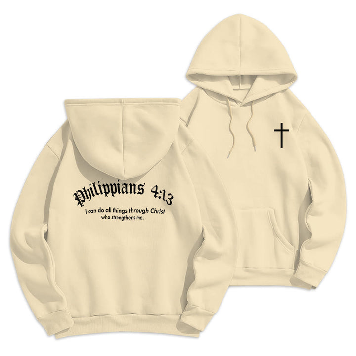 Christianartworkshop Zitat-Stil, mutiger Glaube an Philipper 413, mit Fleece gefütterter Polyester-Kapuzenpullover - Beige - 2XL - image 9