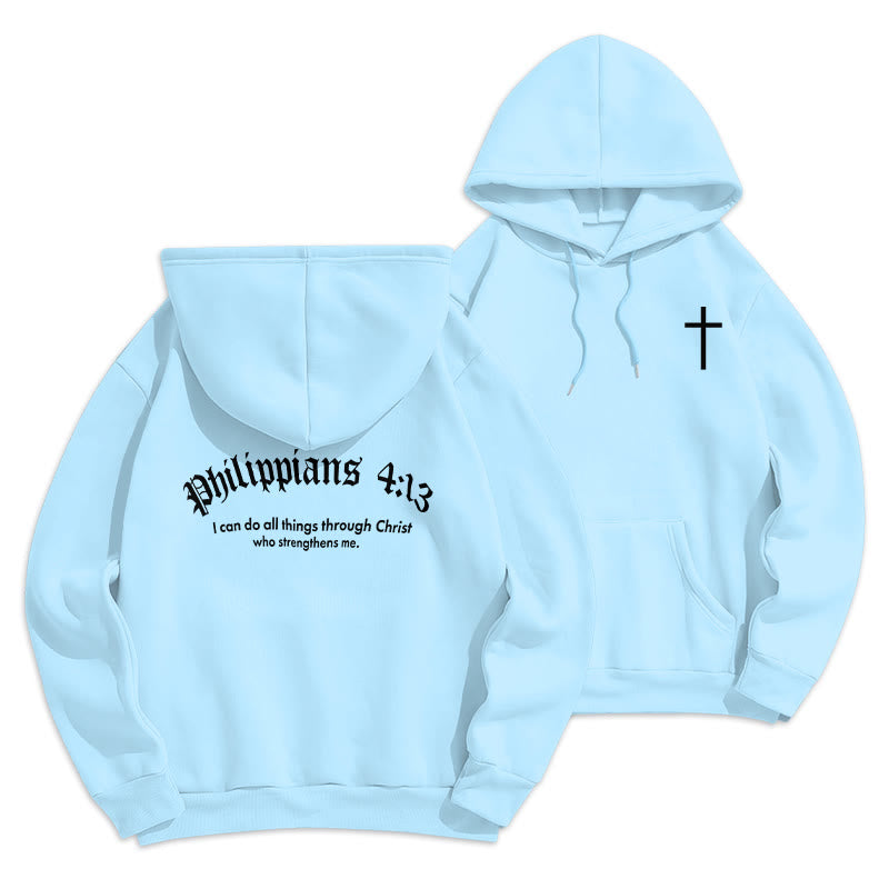 Christianartworkshop Zitat-Stil, mutiger Glaube an Philipper 413, mit Fleece gefütterter Polyester-Kapuzenpullover - Blau - 2XL - image 8