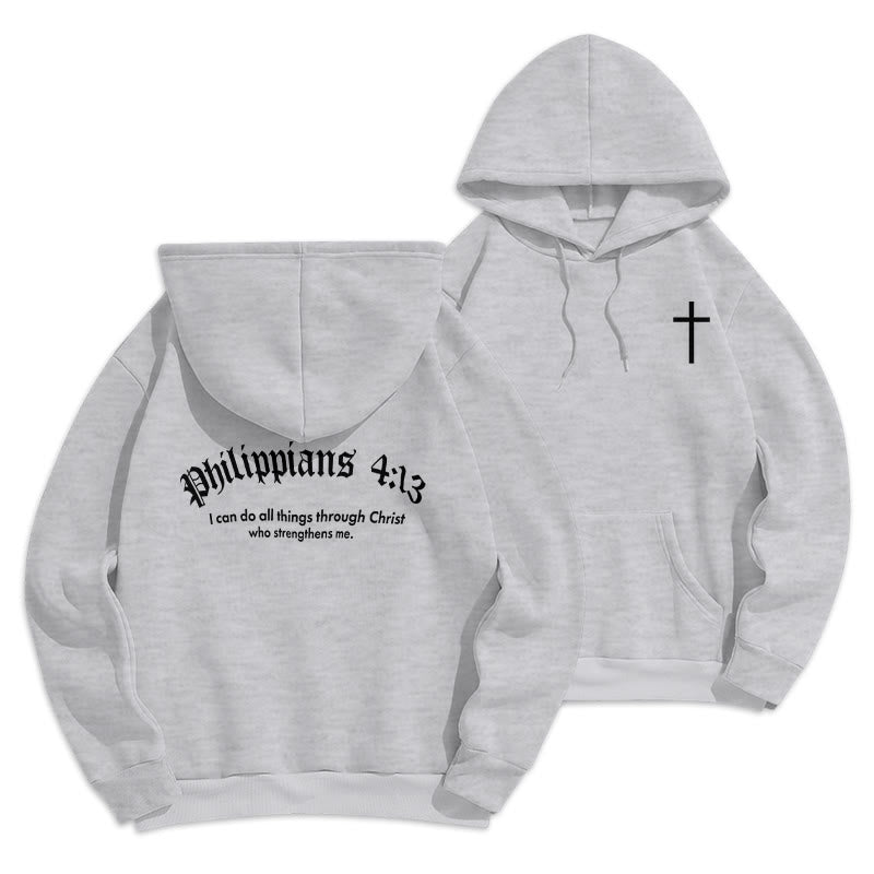 Christianartworkshop Zitat-Stil, mutiger Glaube an Philipper 413, mit Fleece gefütterter Polyester-Kapuzenpullover - Grau - 2XL - image 3