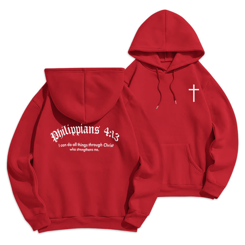 Christianartworkshop Zitat-Stil, mutiger Glaube an Philipper 413, mit Fleece gefütterter Polyester-Kapuzenpullover - Rot - 2XL - image 6