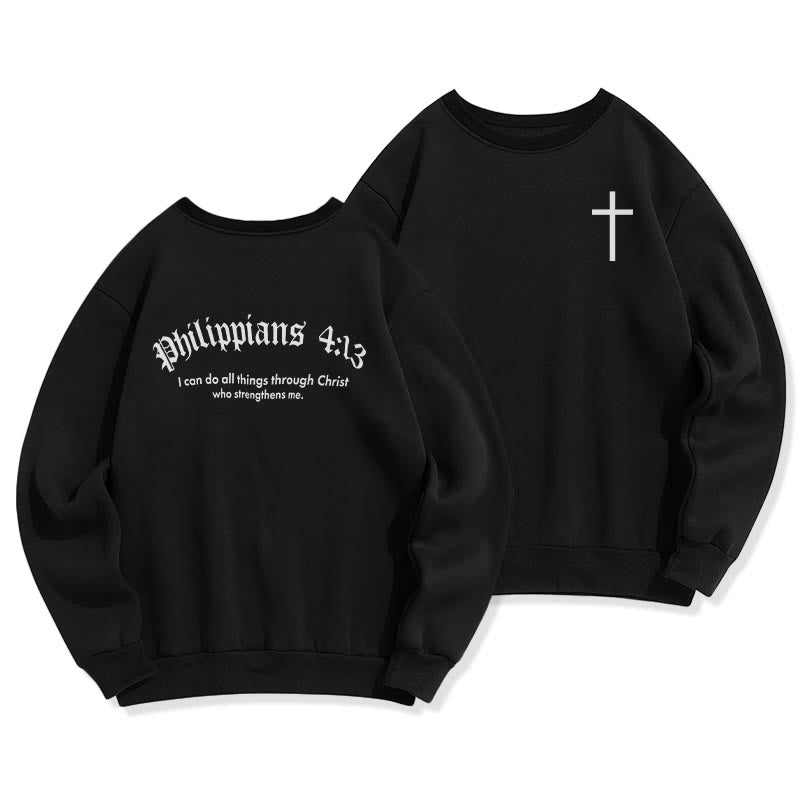 Christianartworkshop Zitat-Stil Kräftiger Glaube an Philipper 4,13 Fleecegefüttertes Polyester-Sweatshirt - Schwarz - 2XL - image 2