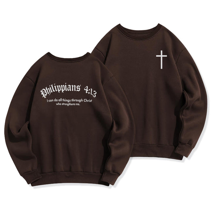 Christianartworkshop Zitat Stil Bold Faith in Philipper 413 Fleece gefüttert Polyester Sweatshirt - Braun - 2XL - image 6