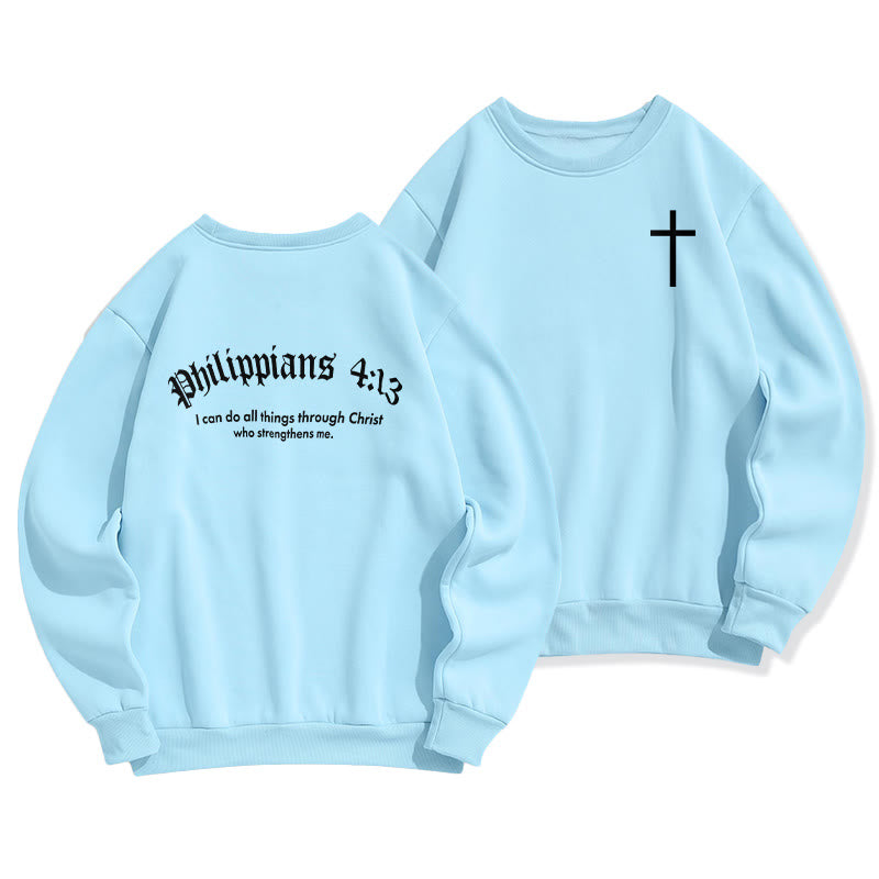 Christianartworkshop Zitat-Stil Kräftiger Glaube an Philipper 4,13 Fleecegefüttertes Polyester-Sweatshirt - Blau - 2XL - image 1