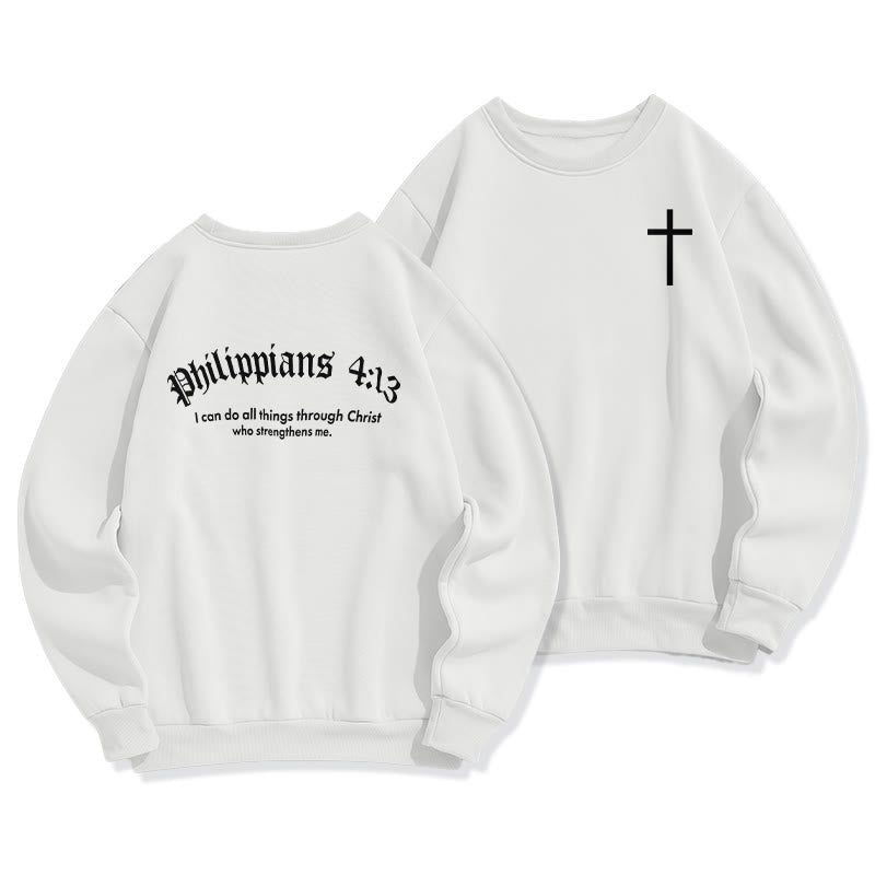 Christianartworkshop Zitat-Stil Kräftiger Glaube an Philipper 4,13 Fleecegefüttertes Polyester-Sweatshirt - Weiß - 2XL - image 0