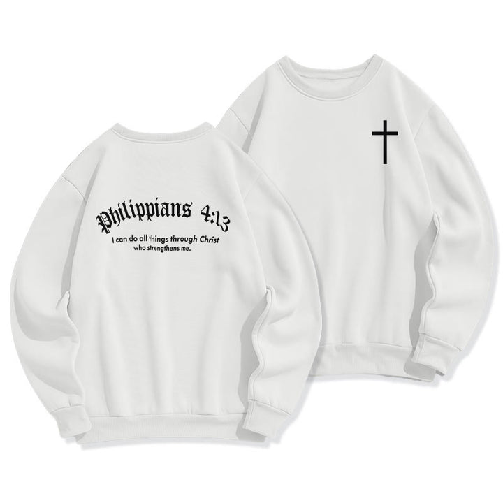 Christianartworkshop Zitat-Stil Kräftiger Glaube an Philipper 4,13 Fleecegefüttertes Polyester-Sweatshirt - Weiß - 2XL - image 0