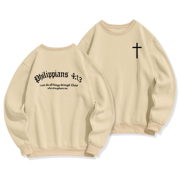 Christianartworkshop Zitat-Stil Kräftiger Glaube an Philipper 4,13 Fleecegefüttertes Polyester-Sweatshirt - Beige - 2XL - image 3