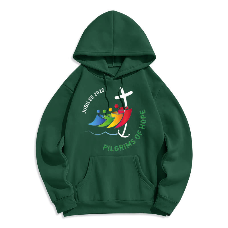 Christianartworkshop Farbiger Stil Pilgrims of Hope Jubilee Fleece-gefütterter Polyester-Kapuzenpullover - Grün - 2XL - image 8