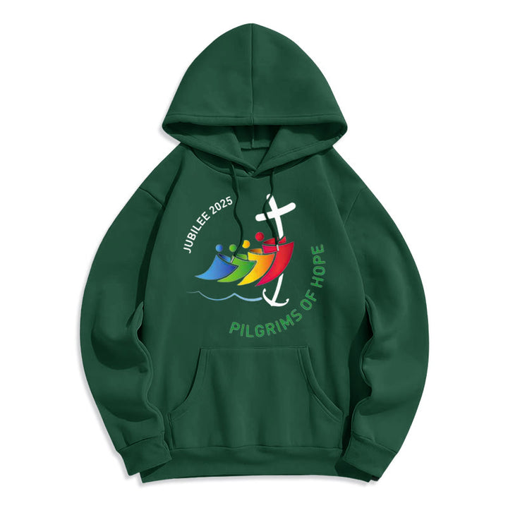 Christianartworkshop Farbiger Stil Pilgrims of Hope Jubilee Fleece-gefütterter Polyester-Kapuzenpullover - Grün - 2XL - image 9