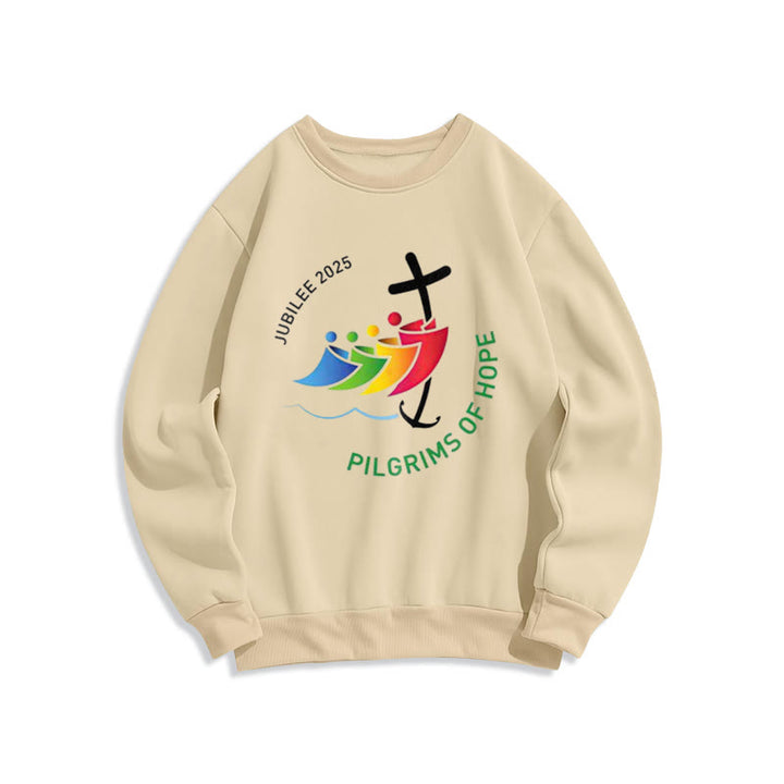 Christianartworkshop Farbiger Stil Pilgrims of Hope Jubilee Fleece-gefüttertes Polyester-Sweatshirt - Beige - 2XL - image 3
