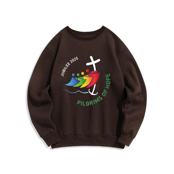 Christianartworkshop Farbiger Stil Pilgrims of Hope Jubilee Fleece-gefüttertes Polyester-Sweatshirt - Braun - 2XL - image 6