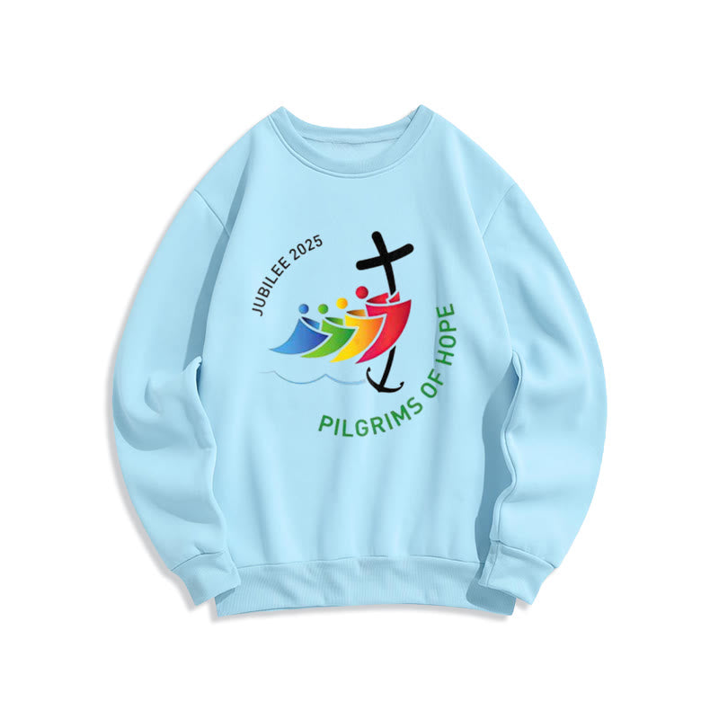 Christianartworkshop Farbiger Stil Pilgrims of Hope Jubilee Fleece-gefüttertes Polyester-Sweatshirt - Blau - 2XL - image 4