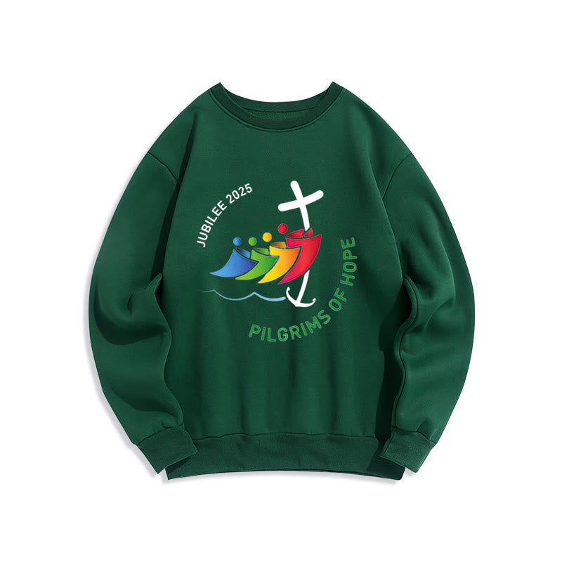 Christianartworkshop Farbiger Stil Pilgrims of Hope Jubilee Fleece-gefüttertes Polyester-Sweatshirt - Grün - 2XL - image 6