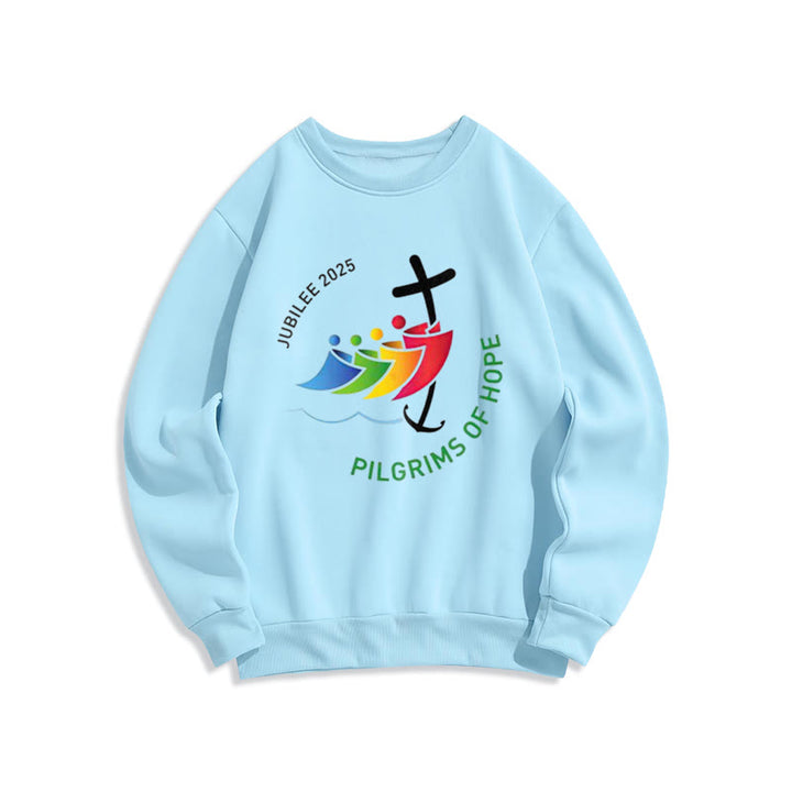 Christianartworkshop Farbiger Stil Pilgrims of Hope Jubilee Fleece-gefüttertes Polyester-Sweatshirt - Blau - 2XL - image 3