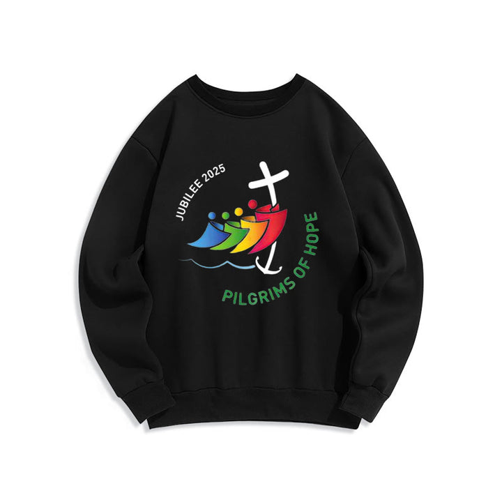 Christianartworkshop Farbiger Stil Pilgrims of Hope Jubilee Fleece-gefüttertes Polyester-Sweatshirt - Schwarz - 2XL - image 5