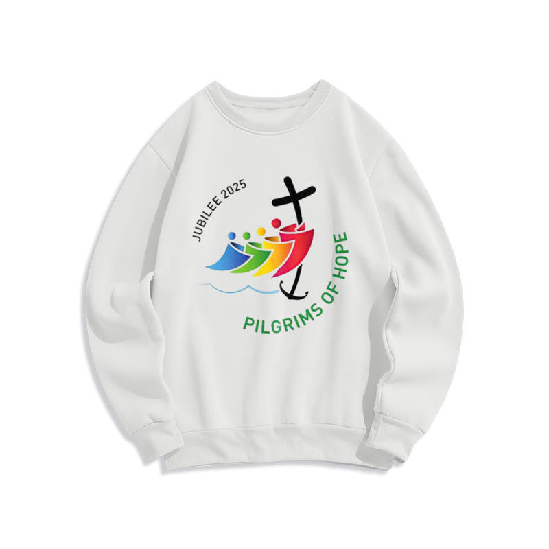 Christianartworkshop Farbiger Stil Pilgrims of Hope Jubilee Fleece-gefüttertes Polyester-Sweatshirt - Weiß - 2XL - image 1