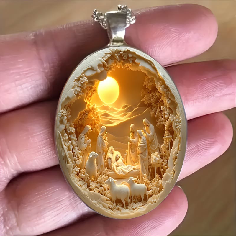 Christianartworkshop Halskette mit Anhänger aus Glas mit simuliertem 3D-Design und Weihnachtskrippe - image 2