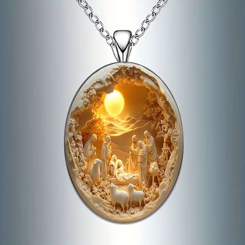 Christianartworkshop Halskette mit Anhänger aus Glas mit simuliertem 3D-Design und Weihnachtskrippe - image 4
