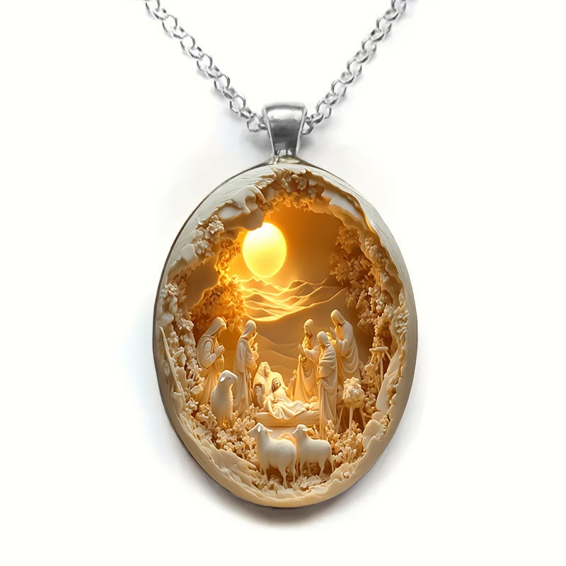 Christianartworkshop Halskette mit Anhänger aus Glas mit simuliertem 3D-Design und Weihnachtskrippe - Weihnachtskrippe - image 1